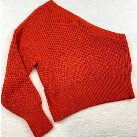 Zara  Orange Asymmetric One-Shoulder Knit Sweater Size M - Picture 8 of 15